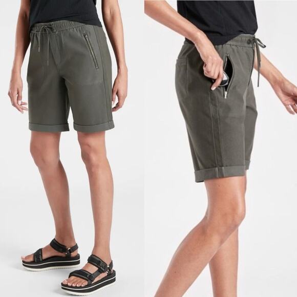 ATHLETA • Cypress Green Farallon Bermuda Athletic Stretchy Shorts - Picture 1 of 5